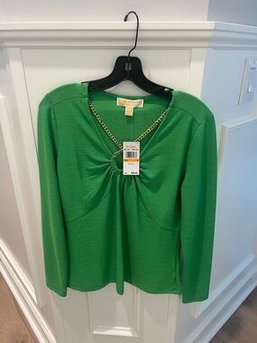 MICHAEL Michael Kors Emerald Green Chain-Neck Long Sleeve Top